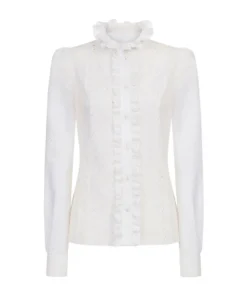 Dolce & Gabbana Broderie Anglaise Ruffle Shirt W0800-OPTICAL WHITE Shirts