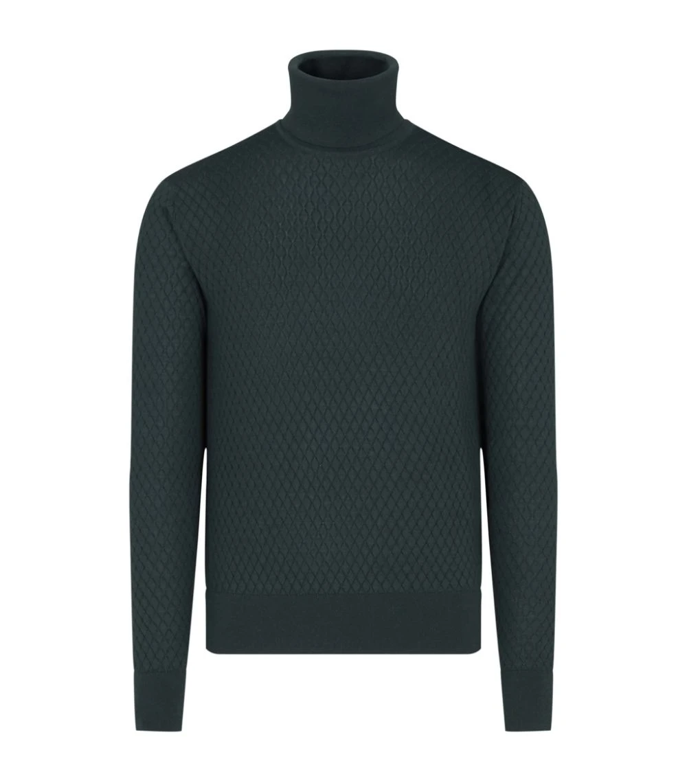 Dolce & Gabbana Cashmere-Silk Rollneck Sweater V7312-DARK GREEN Jumpers 1 Dolce & Gabbana Cashmere-Silk Rollneck Sweater V7312-DARK GREEN Jumpers