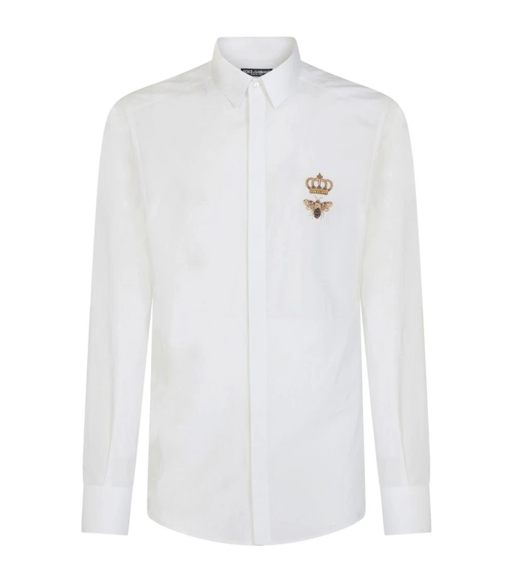 Dolce & Gabbana Cotton Bee-Patch Shirt W0800-OPTICAL WHITE Casual Shirts 1 Dolce & Gabbana Cotton Bee-Patch Shirt W0800-OPTICAL WHITE Casual Shirts