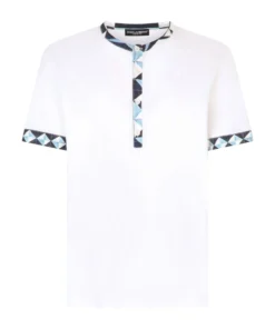Dolce & Gabbana Cotton-Blend Henley T-Shirt W0800-OPTICAL WHITE Plain T-Shirts