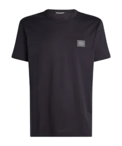 Dolce & Gabbana Cotton Logo Plaque T-Shirt B0665-VERY DARK BLUE Logo T-Shirts