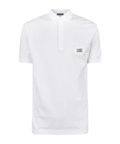 Dolce & Gabbana Cotton Logo Trim Polo Shirt W0800-OPTICAL WHITE Polo Shirts