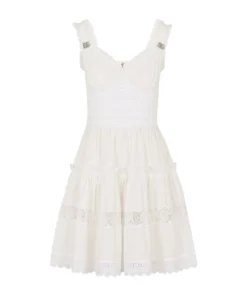Dolce & Gabbana Cotton-Rich Sleeveless Mini Dress W0111-WHITE Summer Dresses