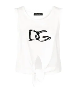 Dolce & Gabbana Cotton Tie-Detail Top W0800-OPTICAL WHITE Camis & Tanks