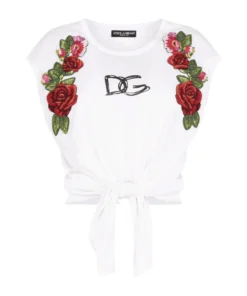 Dolce & Gabbana Cotton Tie-Detail Top W0800-OPTICAL WHITE T-shirts