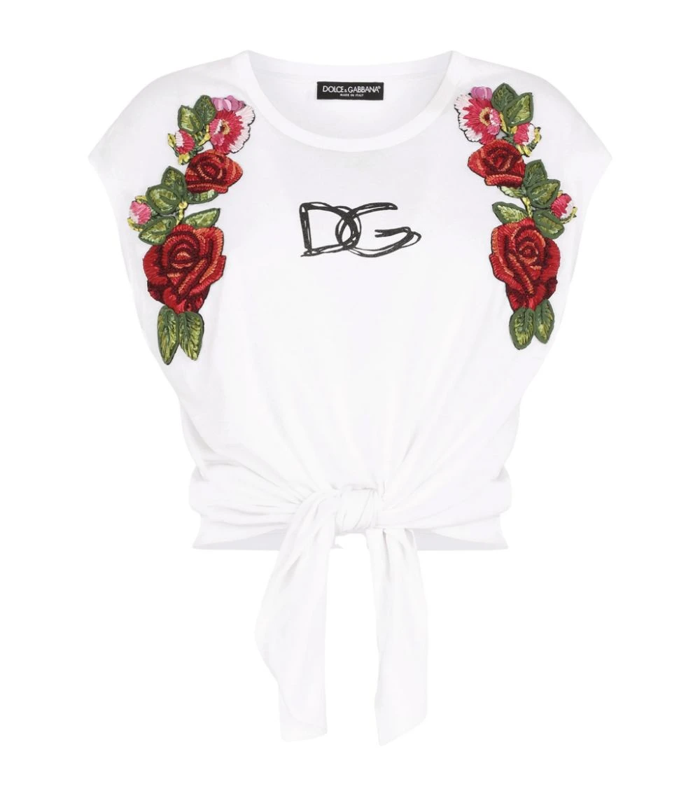 Dolce & Gabbana Cotton Tie-Detail Top W0800-OPTICAL WHITE T-shirts 1 Dolce & Gabbana Cotton Tie-Detail Top W0800-OPTICAL WHITE T-shirts