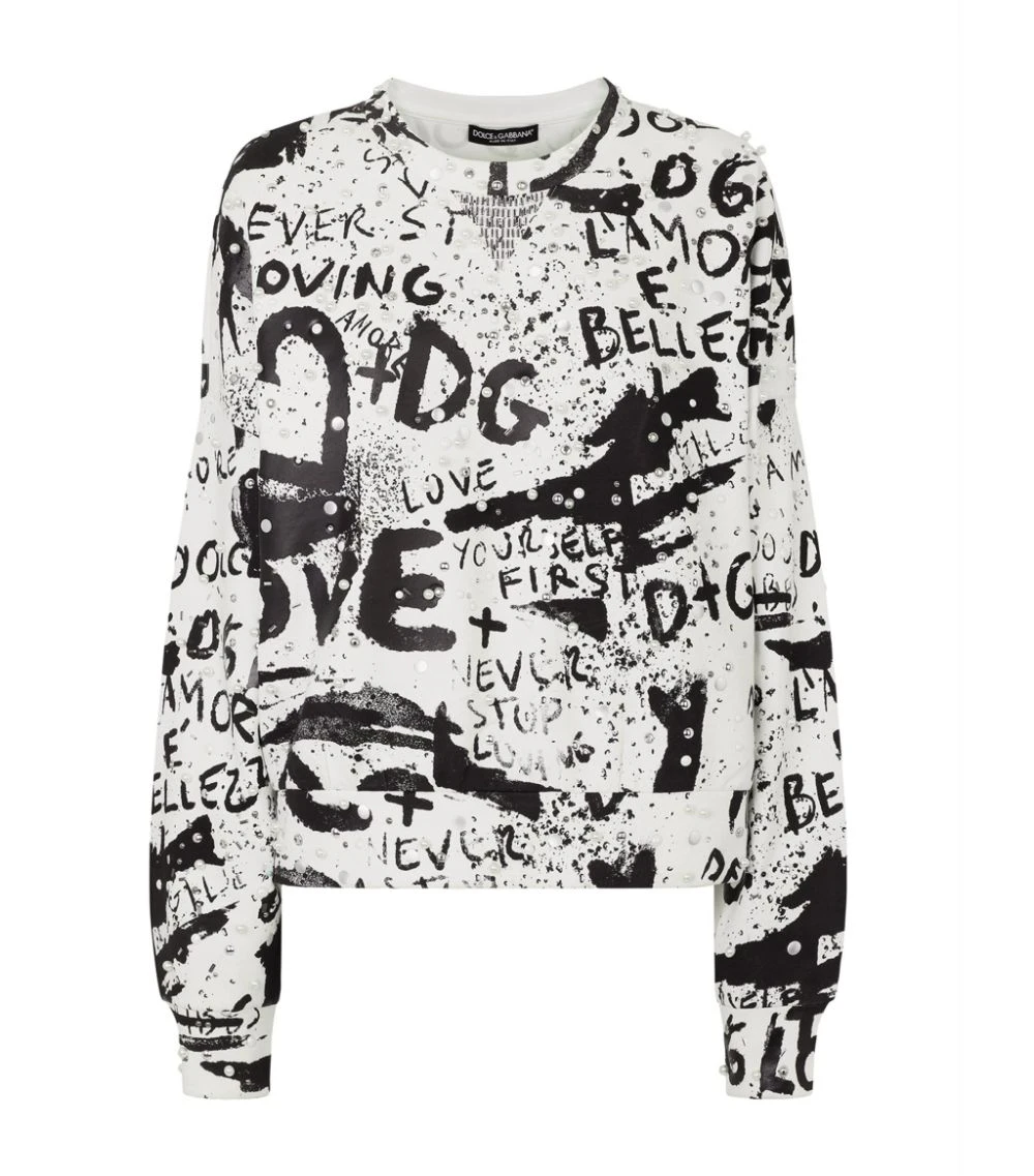 Dolce & Gabbana DG Graffiti Stud-Embellished Sweatshirt HASPN-GRAFFITI NERO Sweatshirts 1 Dolce & Gabbana DG Graffiti Stud-Embellished Sweatshirt HASPN-GRAFFITI NERO Sweatshirts