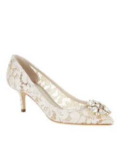 Dolce & Gabbana Embellished Lace Rosa Pumps 60 WINTER WHT Courts