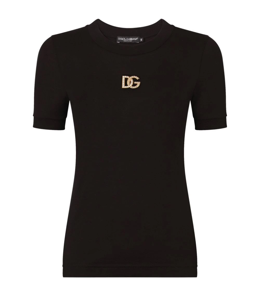 Dolce & Gabbana Embellished-Logo T-Shirt N0000-BLACK T-shirts 1 Dolce & Gabbana Embellished-Logo T-Shirt N0000-BLACK T-shirts