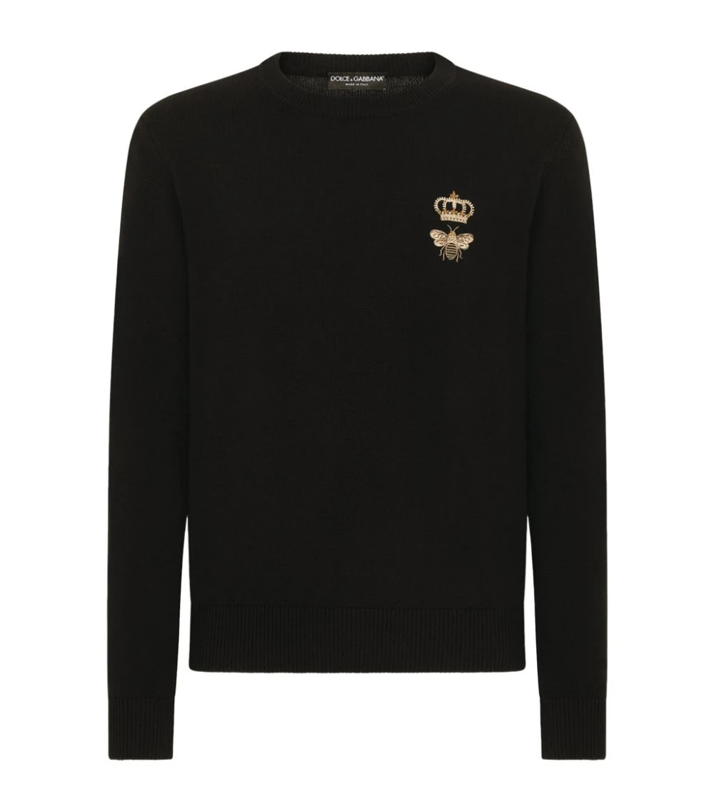 Dolce & Gabbana Embroidered Bee Sweater N0000-BLACK Jumpers 1 Dolce & Gabbana Embroidered Bee Sweater N0000-BLACK Jumpers