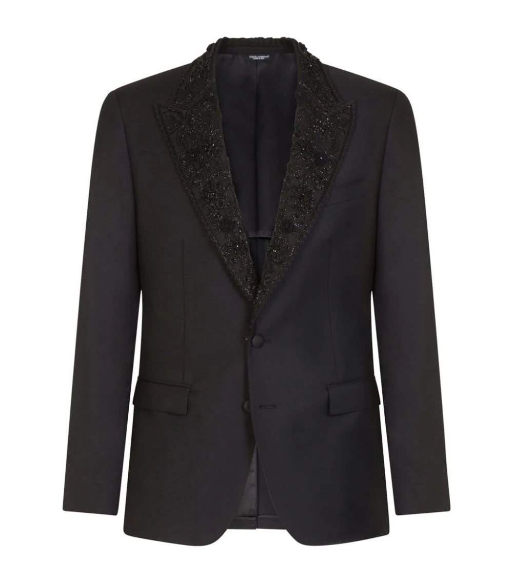 Dolce & Gabbana Embroidered-Lapel Tailored Jacket N0000-BLACK Jackets 1 Dolce & Gabbana Embroidered-Lapel Tailored Jacket N0000-BLACK Jackets