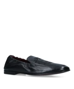 Dolce & Gabbana Embroidered Leather Loafers BLACK