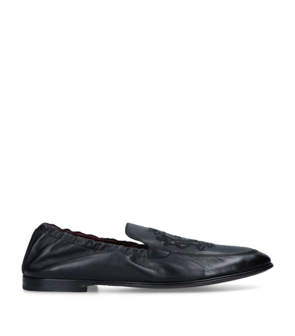 Dolce & Gabbana Embroidered Leather Loafers BLACK 3 Dolce & Gabbana Embroidered Leather Loafers BLACK - Image 3