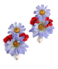 Dolce & Gabbana Fabric Flower Drop Clip-On Earrings 87579-MULTICOLOURED