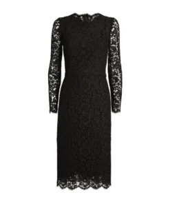 Dolce & Gabbana Floral Lace Long-Sleeved Dress N0000-BLACK Midi Dresses