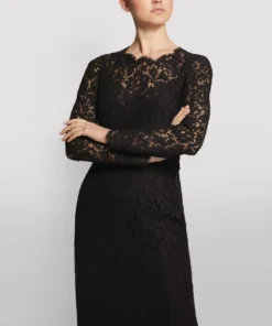 Dolce & Gabbana Floral Lace Long-Sleeved Dress N0000-BLACK Midi Dresses -Dolce & Gabbana online Store dolce gabbana floral lace long sleeved dress 15220191 26091215 1000