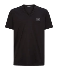 Dolce & Gabbana G8KK0TFU7EQ1-V NECK T-SHIRT N0000-BLACK Logo T-Shirts