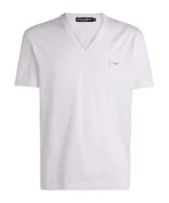 Dolce & Gabbana G8KK0TFU7EQ1-V NECK T-SHIRT W0800-OPTICAL WHITE Logo T-Shirts