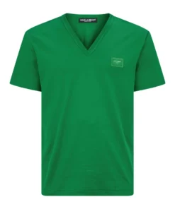 Dolce & Gabbana G8KK0TFU7EQ1-V NECK T-SHIRT V0396-BRIGHT GREEN Logo T-Shirts