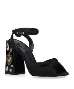 Dolce & Gabbana Heart-Embellished Keira Sandals 105 BLACK Heel Sandals