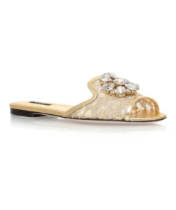 Dolce & Gabbana Lace-Embellished Bianca Sandals GOLD Flat Sandals