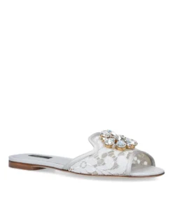 Dolce & Gabbana Lace-Embellished Bianca Sandals WHITE Slides