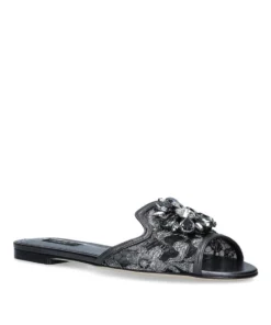 Dolce & Gabbana Lace-Embellished Bianca Sandals SILVER Slides
