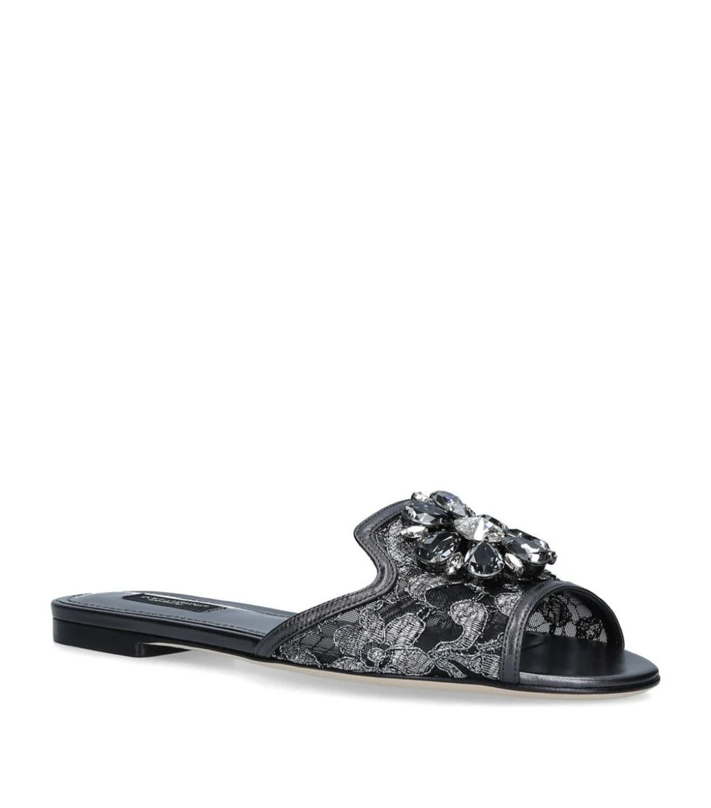 Dolce & Gabbana Lace-Embellished Bianca Sandals SILVER Slides 1 Dolce & Gabbana Lace-Embellished Bianca Sandals SILVER Slides