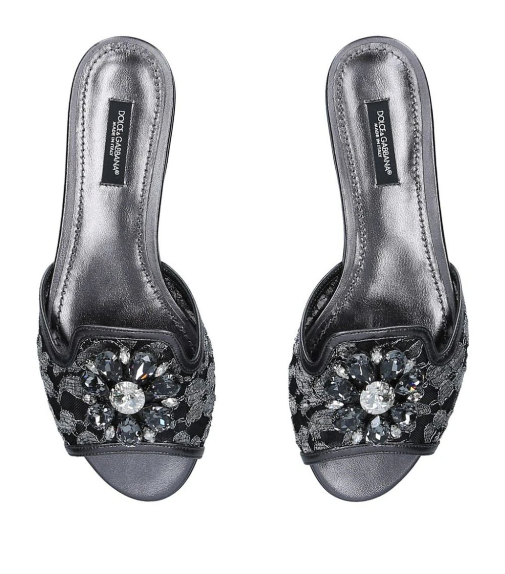 Dolce & Gabbana Lace-Embellished Bianca Sandals SILVER Slides 4 Dolce & Gabbana Lace-Embellished Bianca Sandals SILVER Slides - Image 4