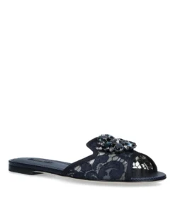 Dolce & Gabbana Lace-Embellished Bianca Sandals BLUE OTHER Slides