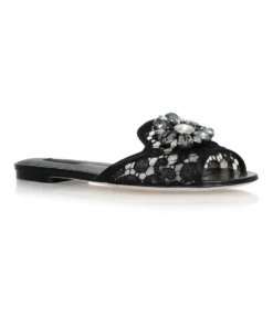 Dolce & Gabbana Lace-Embellished Bianca Sandals BLACK Flat Sandals
