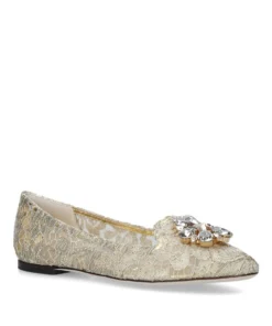 Dolce & Gabbana Lace-Embellished Vally Flats GOLD Ballet Flats