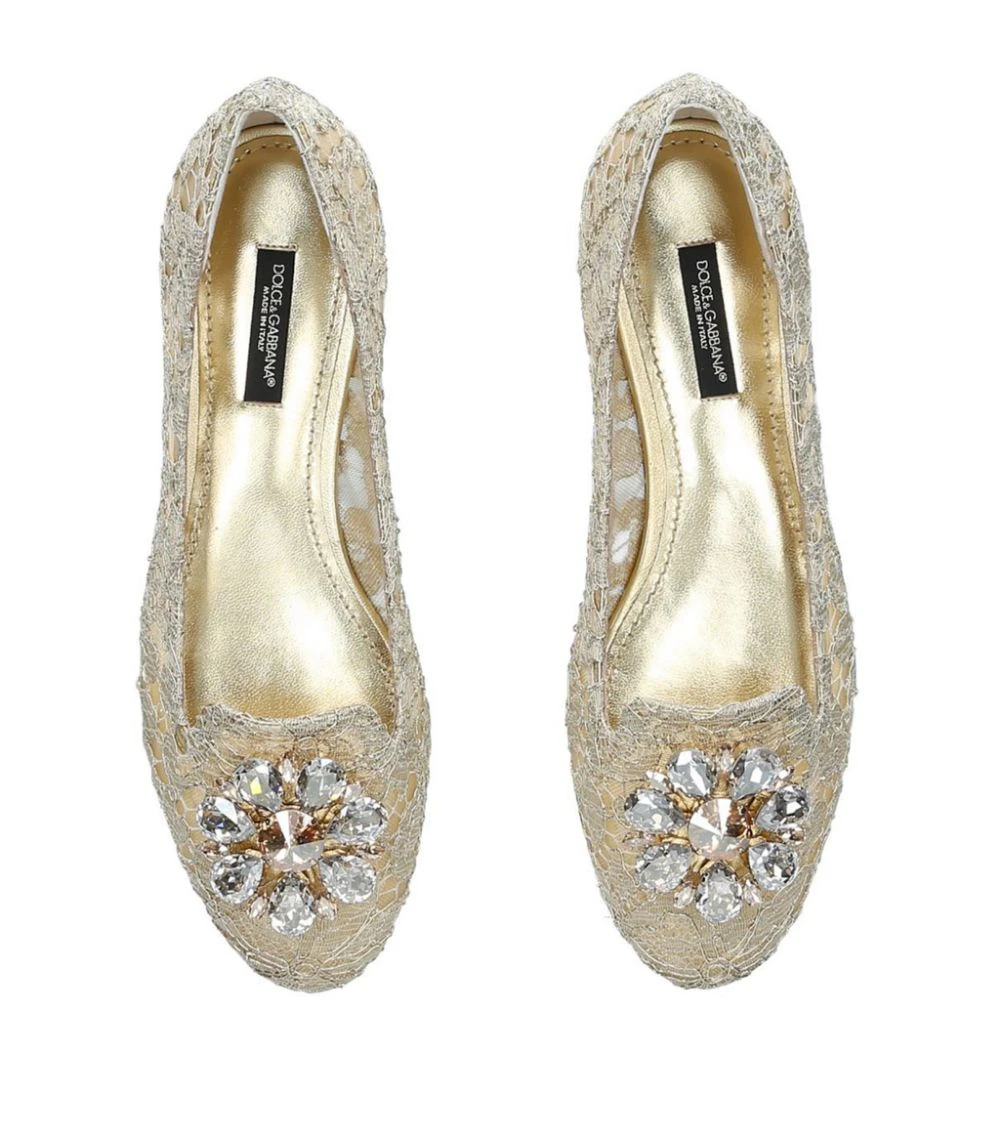 Dolce & Gabbana Lace-Embellished Vally Flats GOLD Ballet Flats 4 Dolce & Gabbana Lace-Embellished Vally Flats GOLD Ballet Flats - Image 4