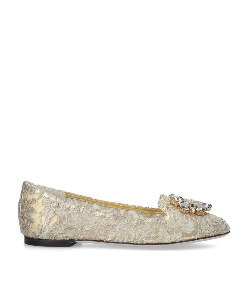 Dolce & Gabbana Lace-Embellished Vally Flats GOLD Ballet Flats 3 Dolce & Gabbana Lace-Embellished Vally Flats GOLD Ballet Flats - Image 3