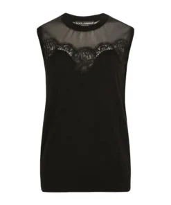 Dolce & Gabbana Lace-Embroidered Top N0000-BLACK Camis & Tanks