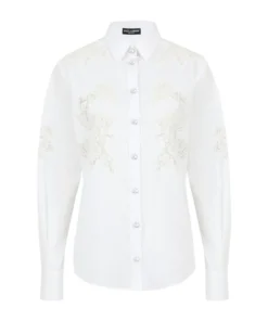 Dolce & Gabbana Lace Openwork Poplin Shirt W0800-OPTICAL WHITE Shirts