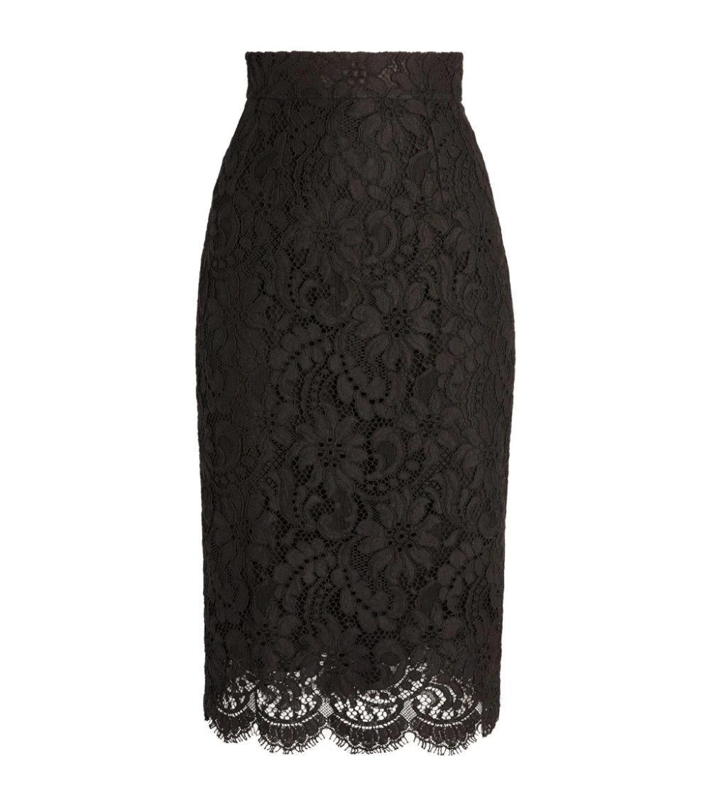 Dolce & Gabbana Lace-Trim Midi Skirt N0000-BLACK Midi Skirts 1 Dolce & Gabbana Lace-Trim Midi Skirt N0000-BLACK Midi Skirts
