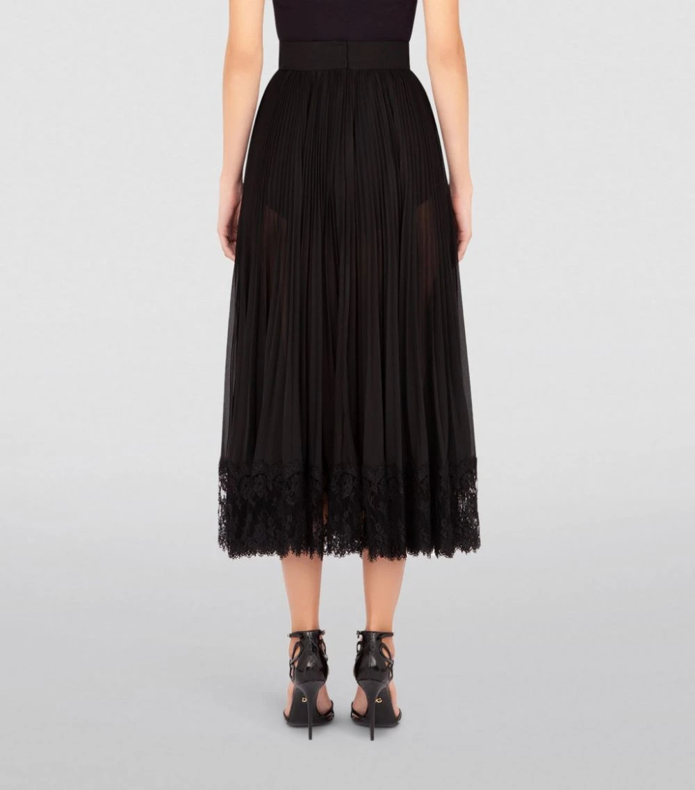 Dolce & Gabbana Lace-Trimmed Pleated Midi Skirt N0000-BLACK Midi Skirts 3 Dolce & Gabbana Lace-Trimmed Pleated Midi Skirt N0000-BLACK Midi Skirts - Image 3