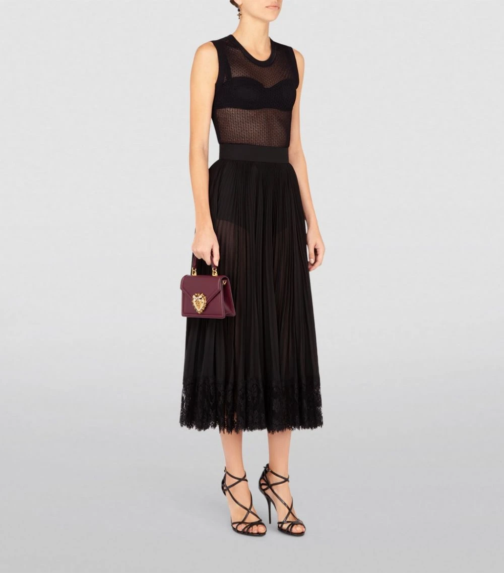 Dolce & Gabbana Lace-Trimmed Pleated Midi Skirt N0000-BLACK Midi Skirts 2 Dolce & Gabbana Lace-Trimmed Pleated Midi Skirt N0000-BLACK Midi Skirts - Image 2