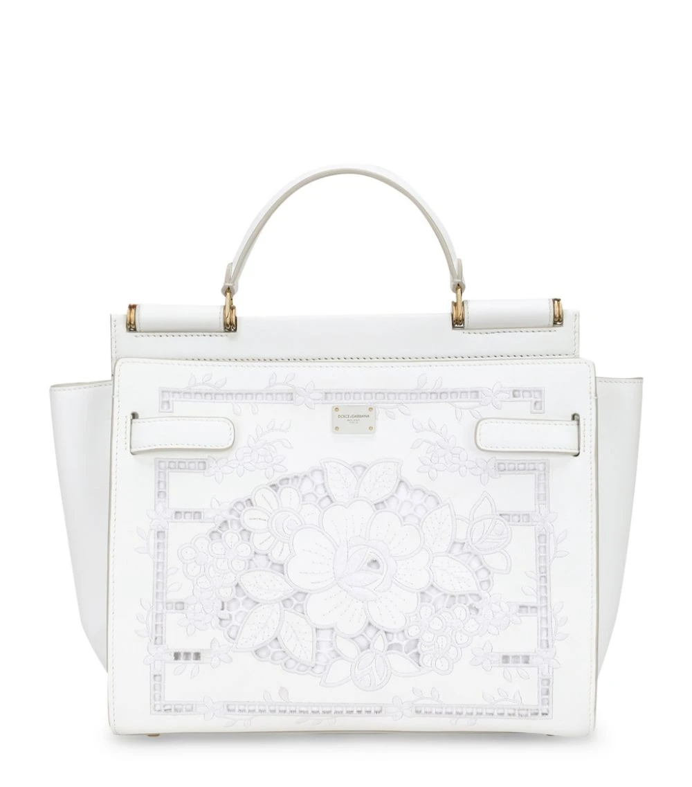Dolce & Gabbana Large Embroidered Sicily 62 Soft Top-Handle Bag 89642-WHITE/WHITE Top Handle Bags 1 Dolce & Gabbana Large Embroidered Sicily 62 Soft Top-Handle Bag 89642-WHITE/WHITE Top Handle Bags