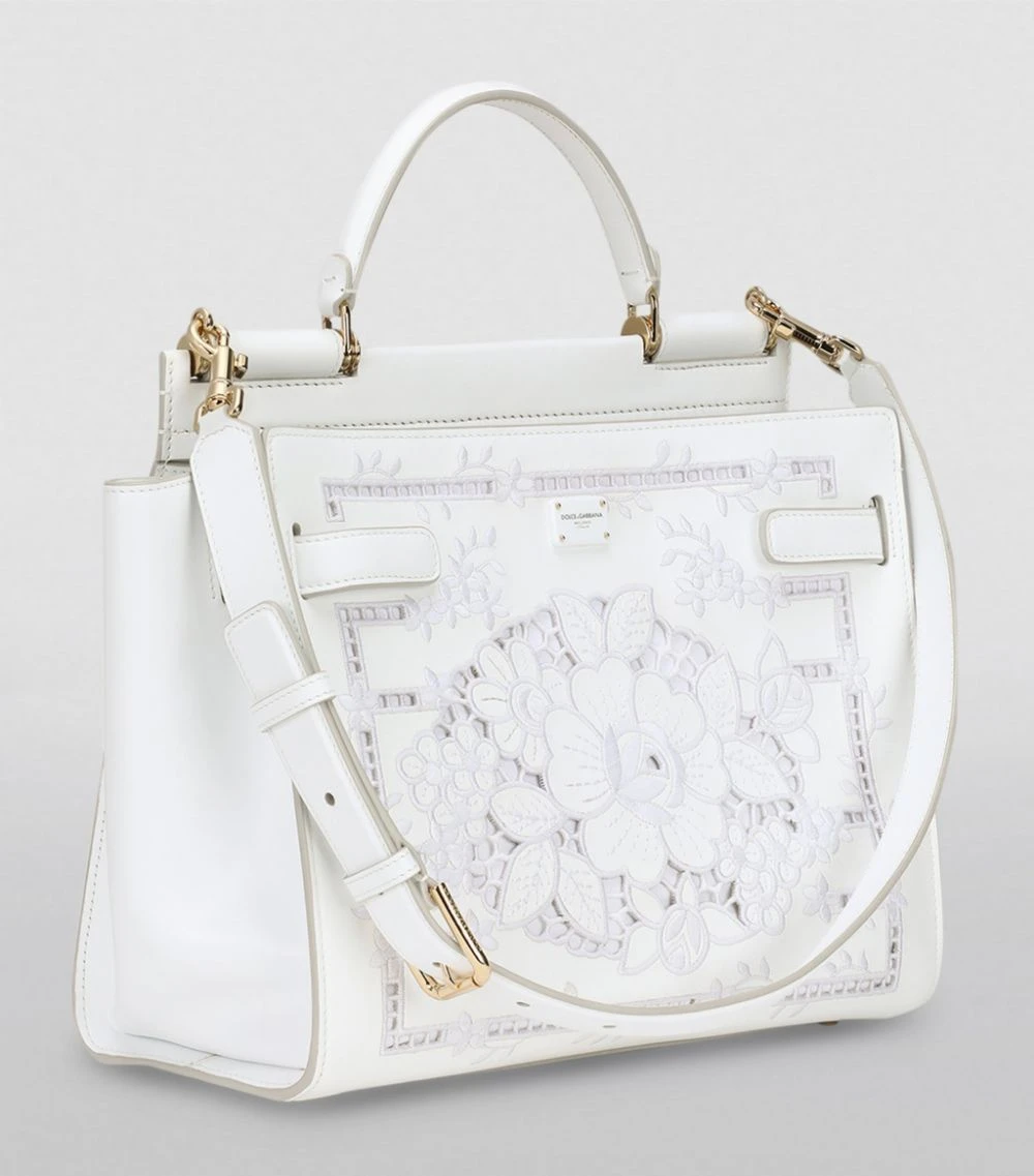 Dolce & Gabbana Large Embroidered Sicily 62 Soft Top-Handle Bag 89642-WHITE/WHITE Top Handle Bags 2 Dolce & Gabbana Large Embroidered Sicily 62 Soft Top-Handle Bag 89642-WHITE/WHITE Top Handle Bags - Image 2