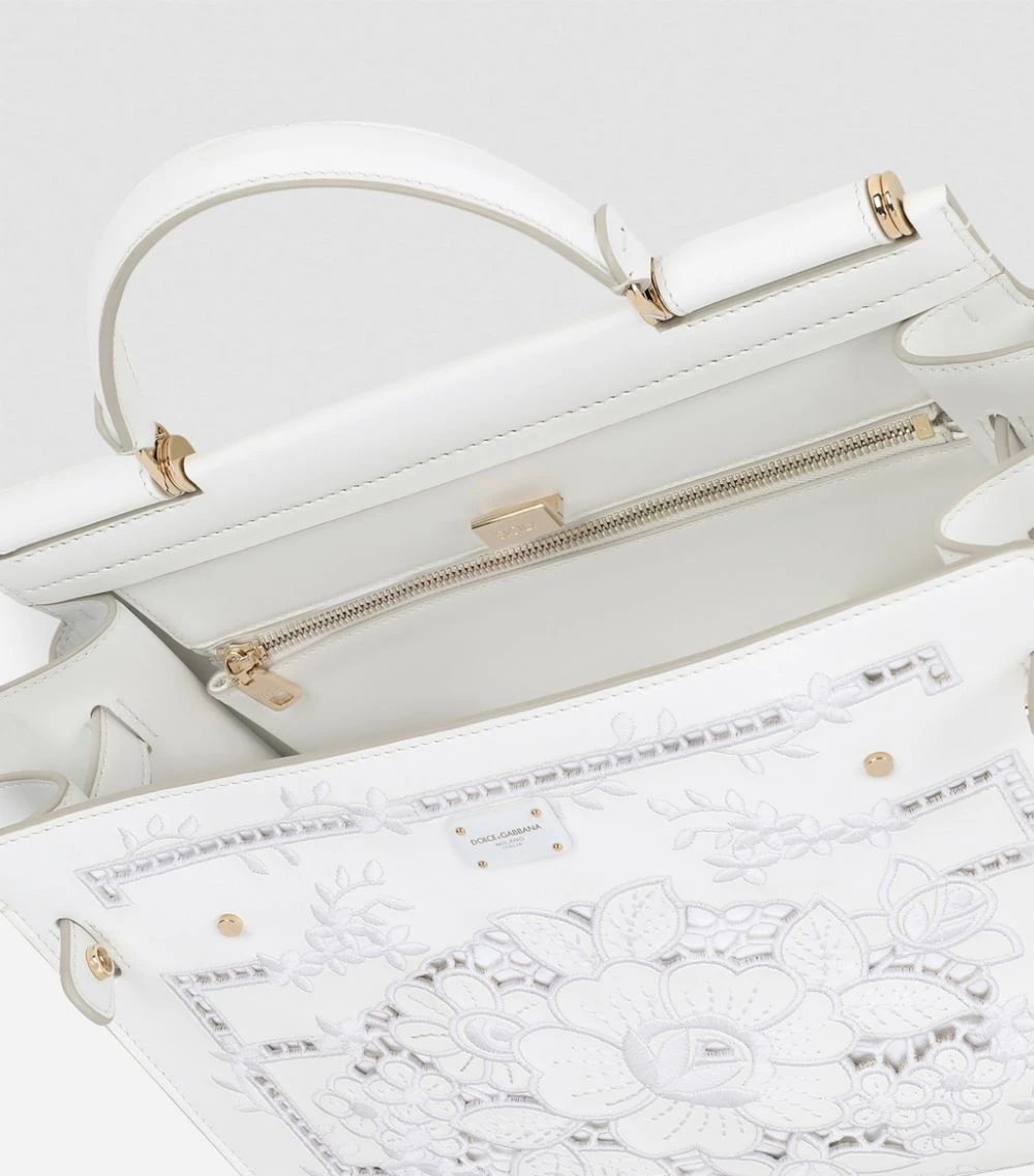 Dolce & Gabbana Large Embroidered Sicily 62 Soft Top-Handle Bag 89642-WHITE/WHITE Top Handle Bags 4 Dolce & Gabbana Large Embroidered Sicily 62 Soft Top-Handle Bag 89642-WHITE/WHITE Top Handle Bags - Image 4