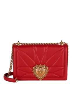 Dolce & Gabbana Large Quilted Devotion Shoulder Bag 87124-ROSSO PAPAVERO Shoulder Bags
