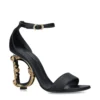 Dolce & Gabbana Leather Barocco Sandals 100 BLACK Heel Sandals