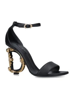 Dolce & Gabbana Leather Barocco Sandals 100 BLACK Heel Sandals