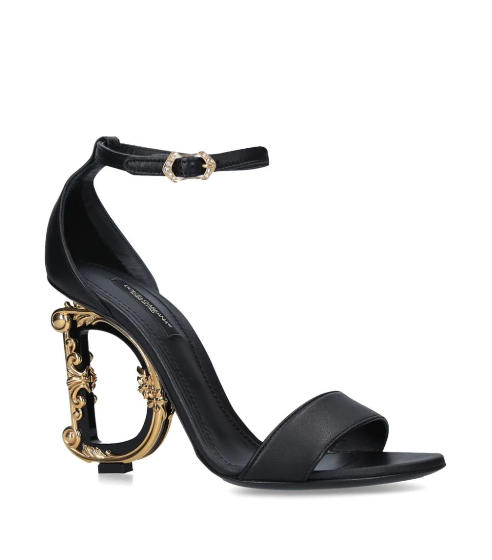 Dolce & Gabbana Leather Barocco Sandals 100 BLACK Heel Sandals 1 Dolce & Gabbana Leather Barocco Sandals 100 BLACK Heel Sandals