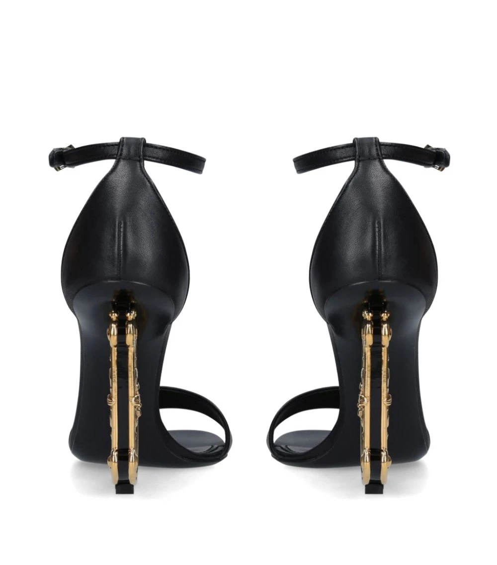 Dolce & Gabbana Leather Barocco Sandals 100 BLACK Heel Sandals 2 Dolce & Gabbana Leather Barocco Sandals 100 BLACK Heel Sandals - Image 2
