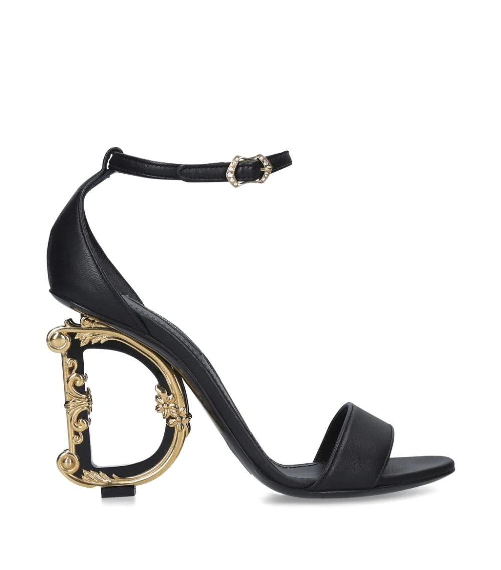 Dolce & Gabbana Leather Barocco Sandals 100 BLACK Heel Sandals 3 Dolce & Gabbana Leather Barocco Sandals 100 BLACK Heel Sandals - Image 3