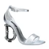 Dolce & Gabbana Leather Baroque-Heel Keira Sandals 105 SILVER Heel Sandals