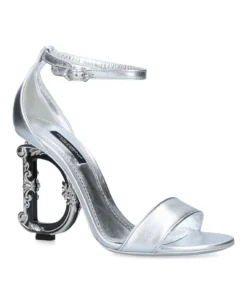 Dolce & Gabbana Leather Baroque-Heel Keira Sandals 105 SILVER Heel Sandals